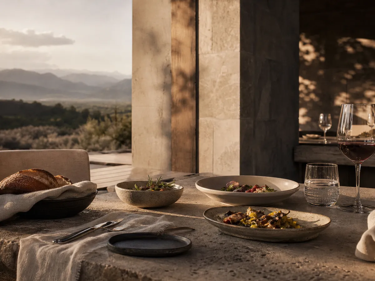 Destination restaurant scene for an interactive website reference.