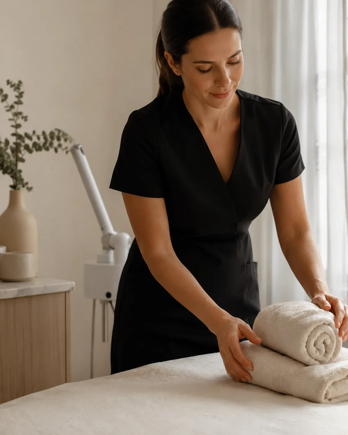 Hands preparing a care detail at Luma.