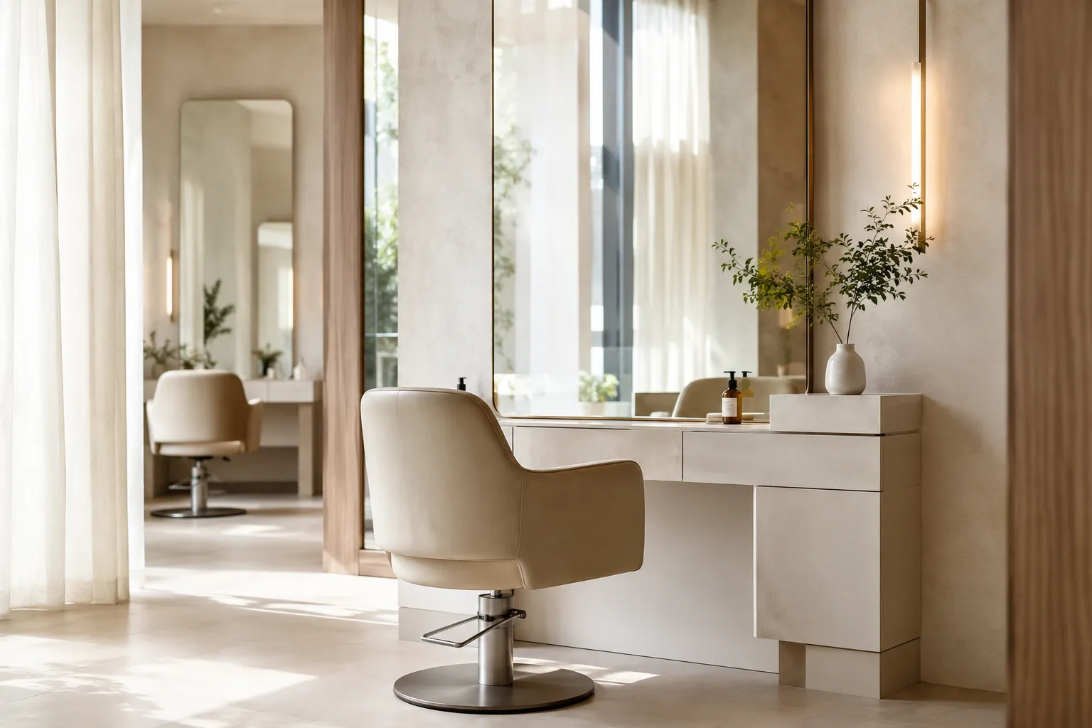Mirror and chair prepared for an eyes service.