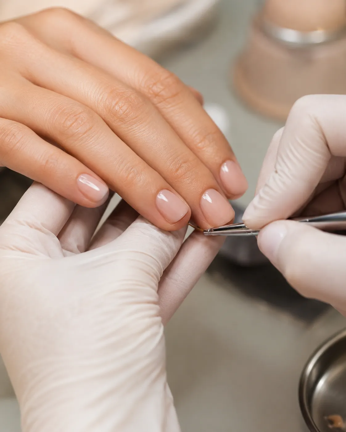 Hands service with color, tool, and clear surface.