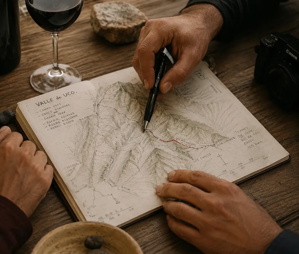 Manos revisando un mapa para preparar una visita.